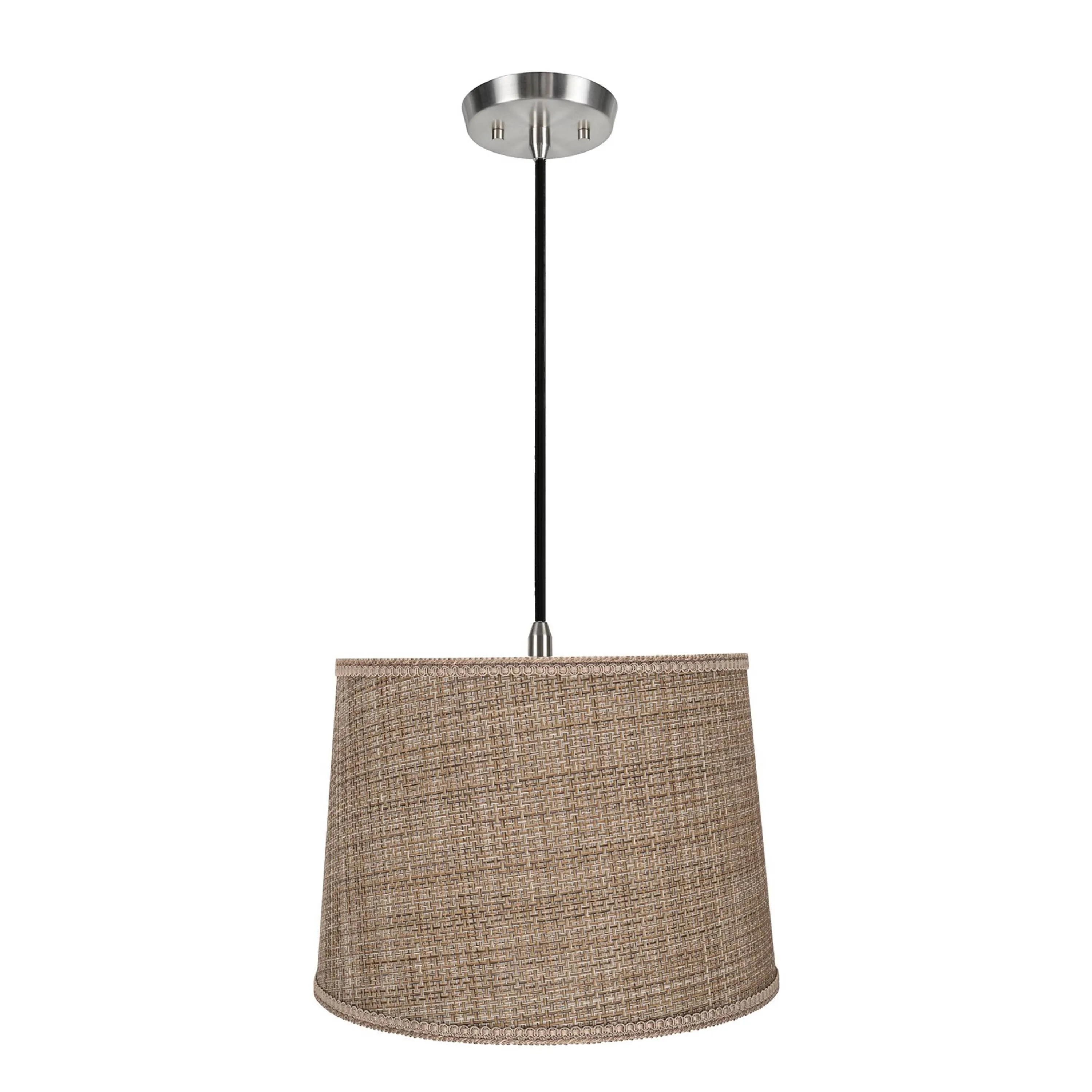 # 72310-11 One-Light Hanging Pendant Ceiling Light with Transitional Hardback Empire Fabric Lamp Shade, Brown Tweed, 14" width