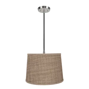 # 72310-11 One-Light Hanging Pendant Ceiling Light with Transitional Hardback Empire Fabric Lamp Shade, Brown Tweed, 14" width