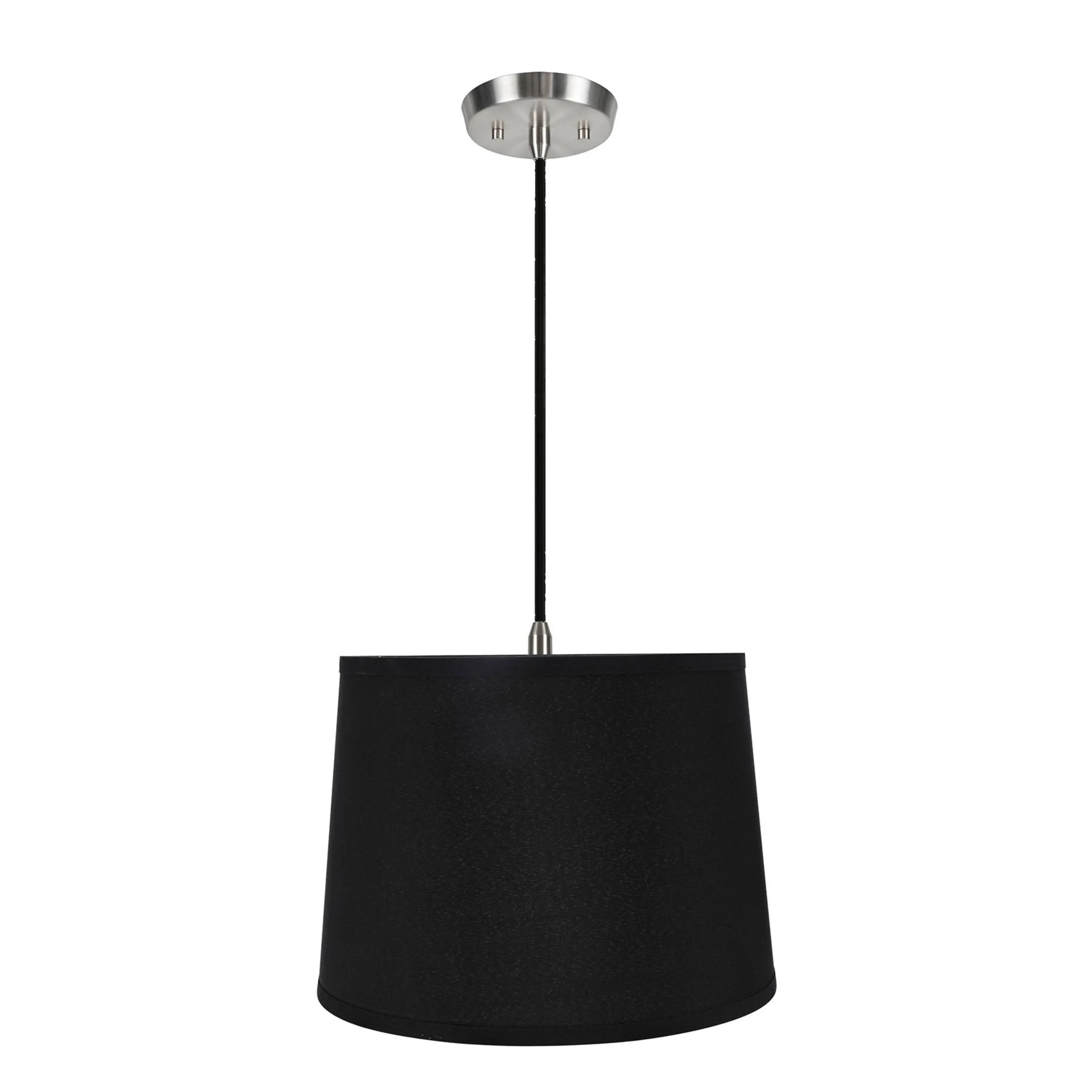 # 72312-11 One-Light Hanging Pendant Ceiling Light with Transitional Hardback Empire Fabric Lamp Shade, Black, 14" width