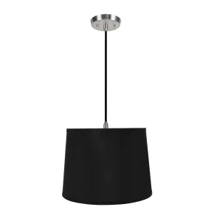 # 72312-11 One-Light Hanging Pendant Ceiling Light with Transitional Hardback Empire Fabric Lamp Shade, Black, 14" width