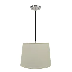 # 72319-11 One-Light Hanging Pendant Ceiling Light with Transitional Hardback Empire Fabric Lamp Shade, Off White, 14" width