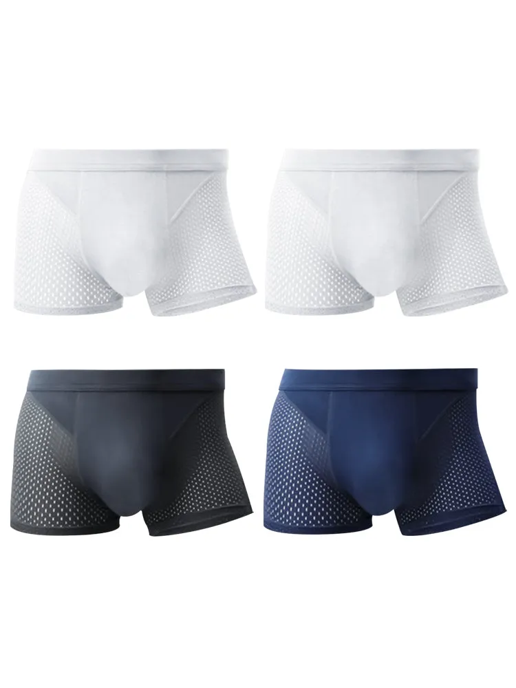 4 Pack Mens Ice Silk Cooling Mesh Trunks