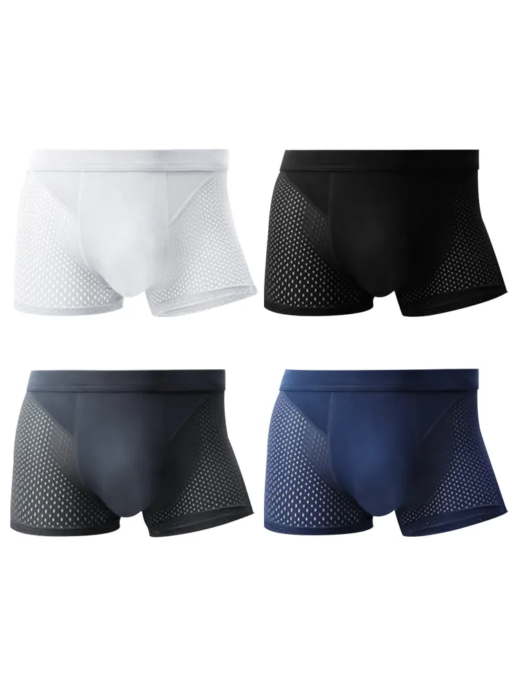 4 Pack Mens Ice Silk Cooling Mesh Trunks