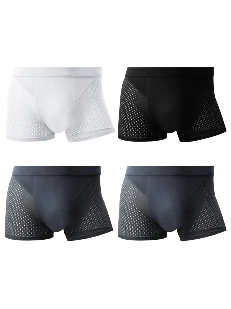 4 Pack Mens Ice Silk Cooling Mesh Trunks