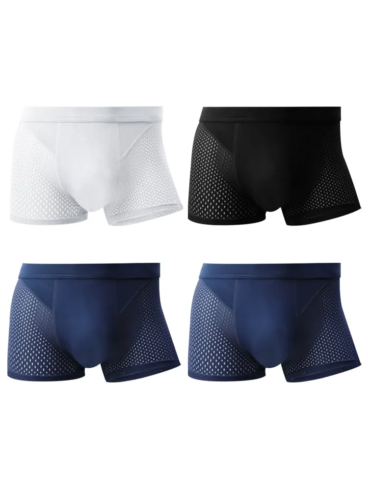 4 Pack Mens Ice Silk Cooling Mesh Trunks