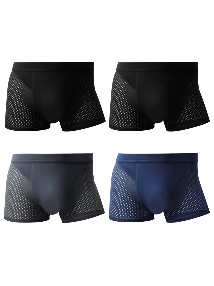 4 Pack Mens Ice Silk Cooling Mesh Trunks
