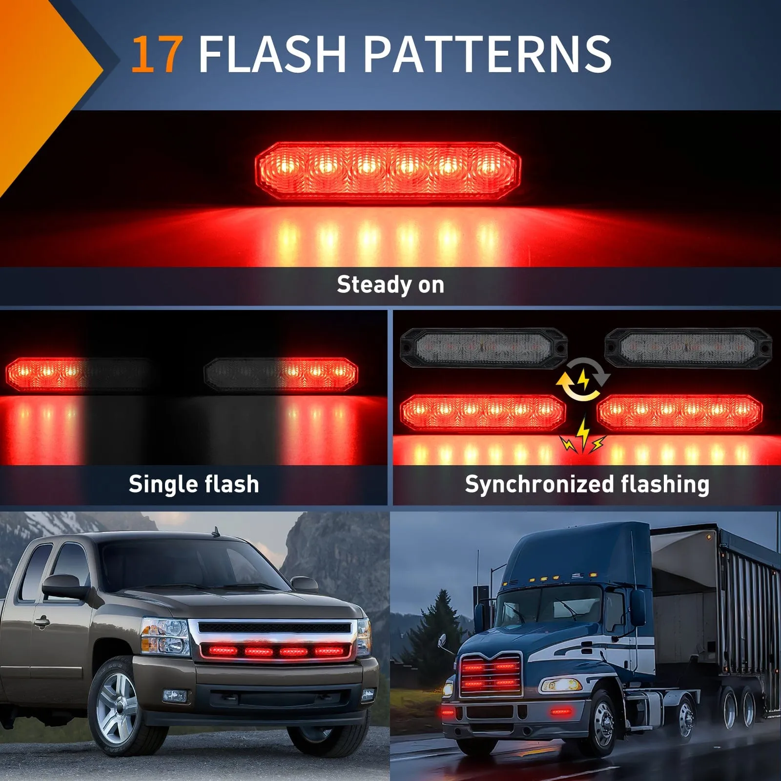 4PCS 6 LED Red Emergency Warning Strobe Lights