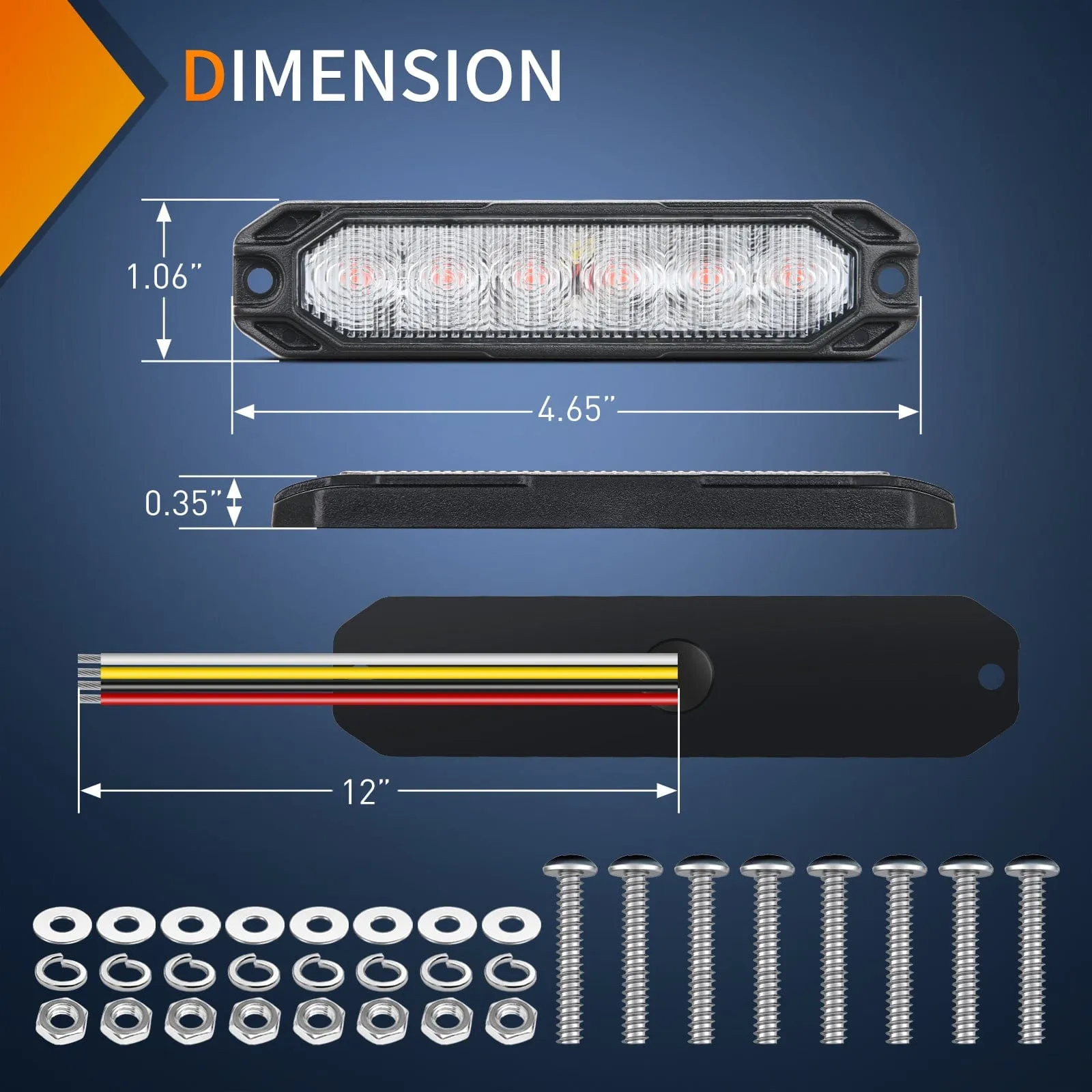 4PCS 6 LED Red Emergency Warning Strobe Lights