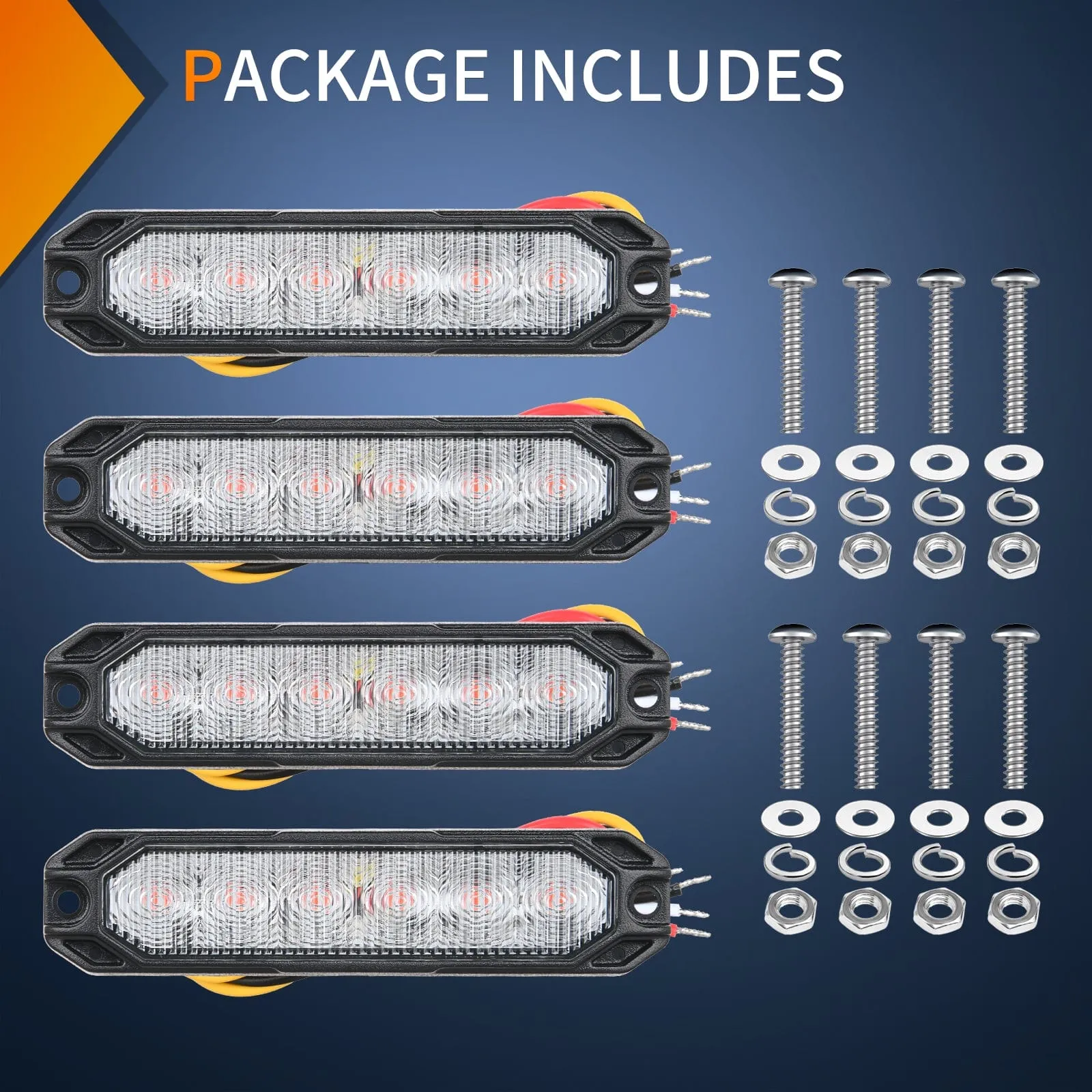 4PCS 6 LED Red Emergency Warning Strobe Lights