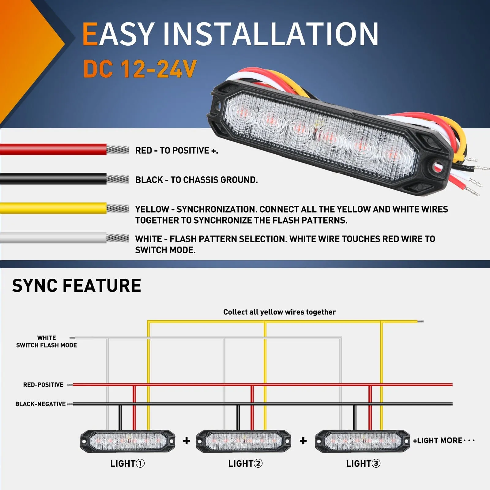 4PCS 6 LED Red Emergency Warning Strobe Lights