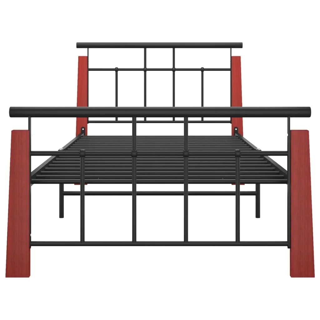 Bed Frame Metal and Solid Oak Wood 100x200 cm
