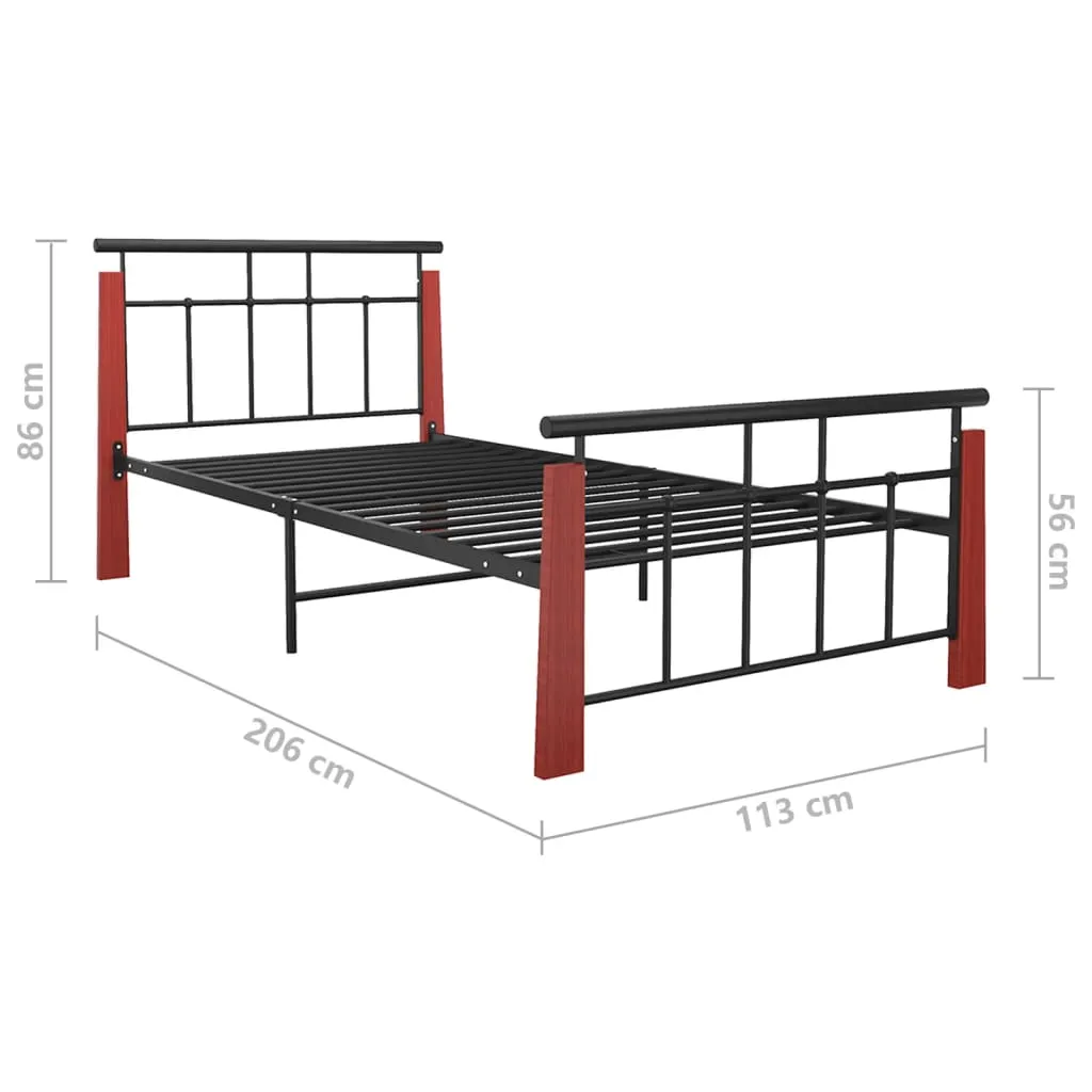 Bed Frame Metal and Solid Oak Wood 100x200 cm