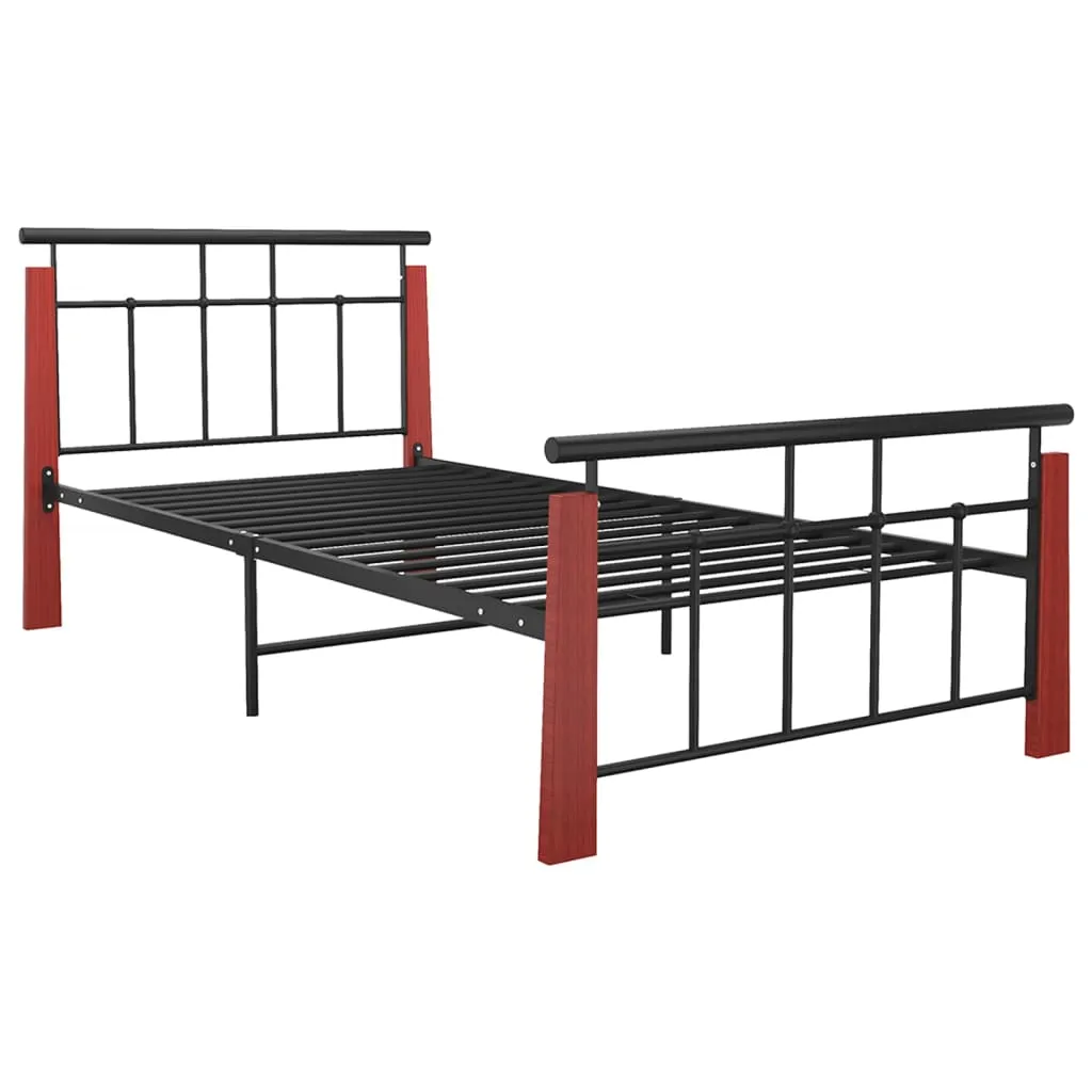 Bed Frame Metal and Solid Oak Wood 100x200 cm