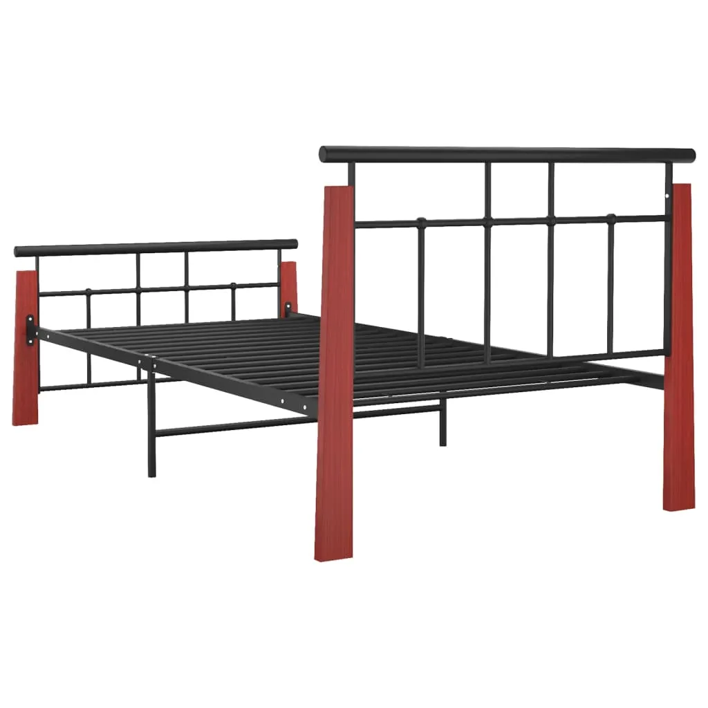 Bed Frame Metal and Solid Oak Wood 100x200 cm