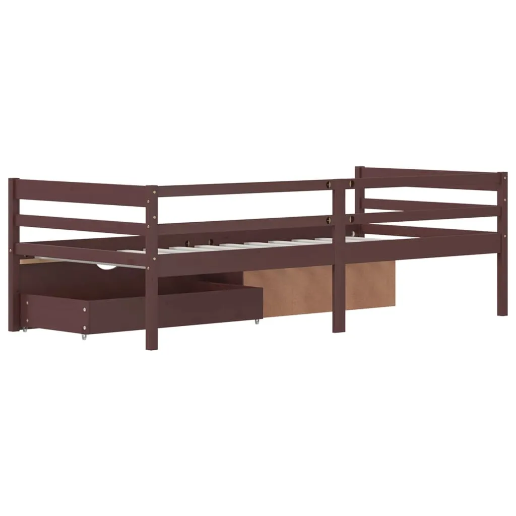 Bed Frame with Drawers&Cabinet Dark Brown Pinewood 90x200 cm