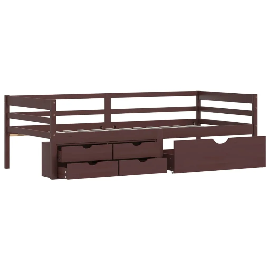 Bed Frame with Drawers&Cabinet Dark Brown Pinewood 90x200 cm