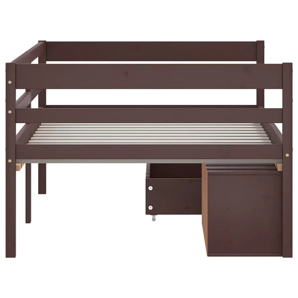 Bed Frame with Drawers&Cabinet Dark Brown Pinewood 90x200 cm