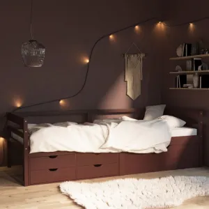Bed Frame with Drawers&Cabinet Dark Brown Pinewood 90x200 cm
