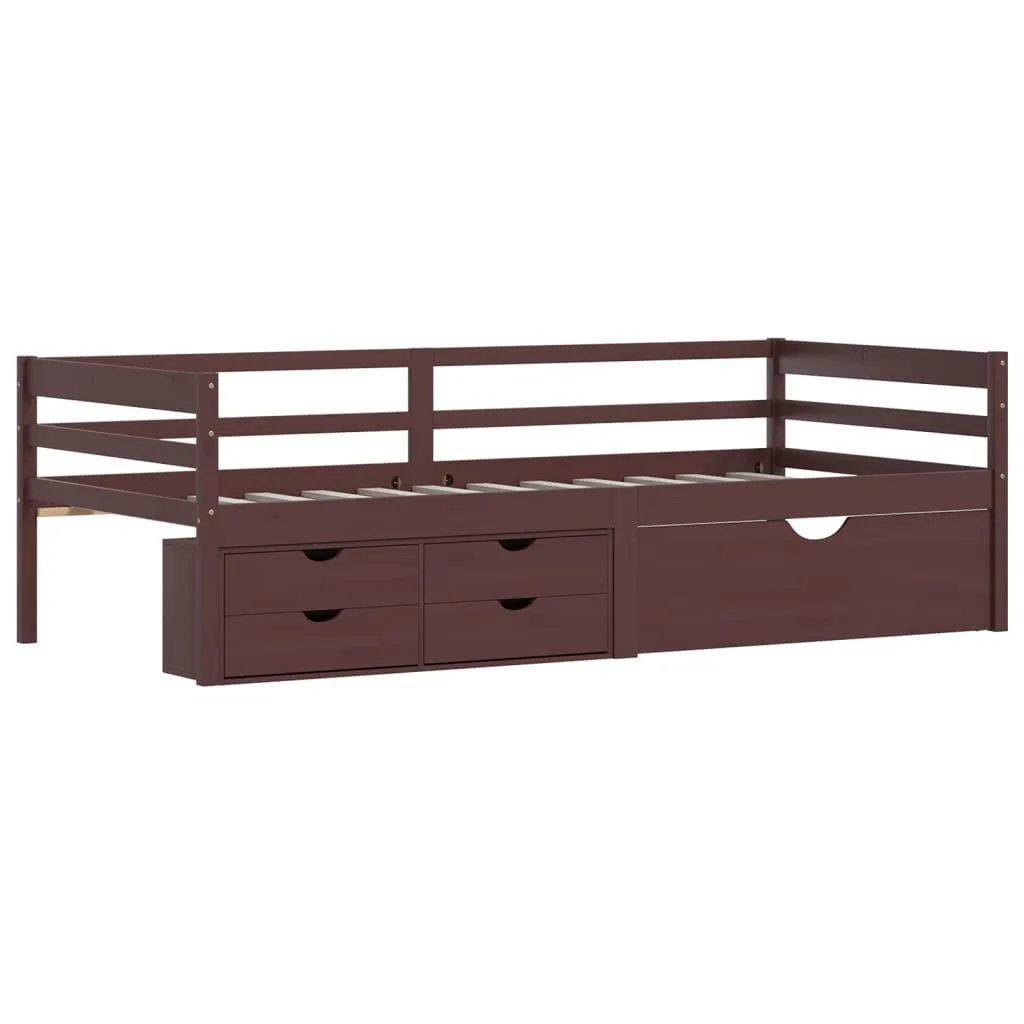 Bed Frame with Drawers&Cabinet Dark Brown Pinewood 90x200 cm