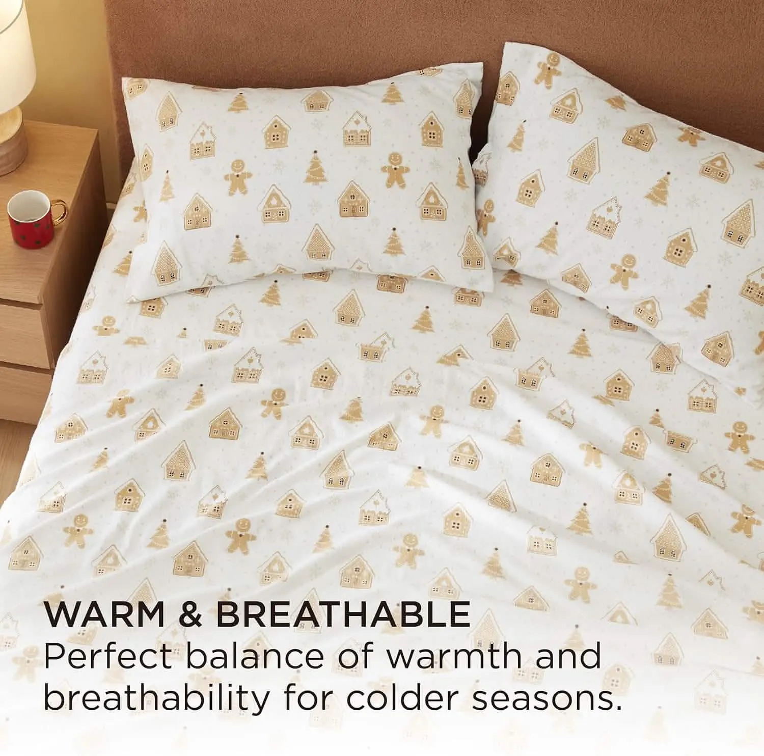Bedsure 100% Cotton Flannel Sheets Almond Buff
