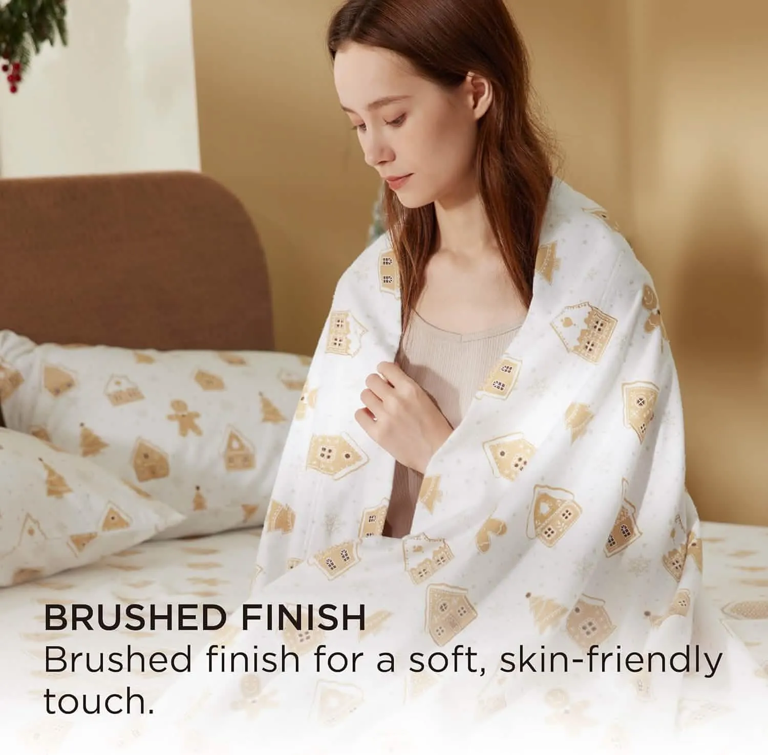 Bedsure 100% Cotton Flannel Sheets Almond Buff