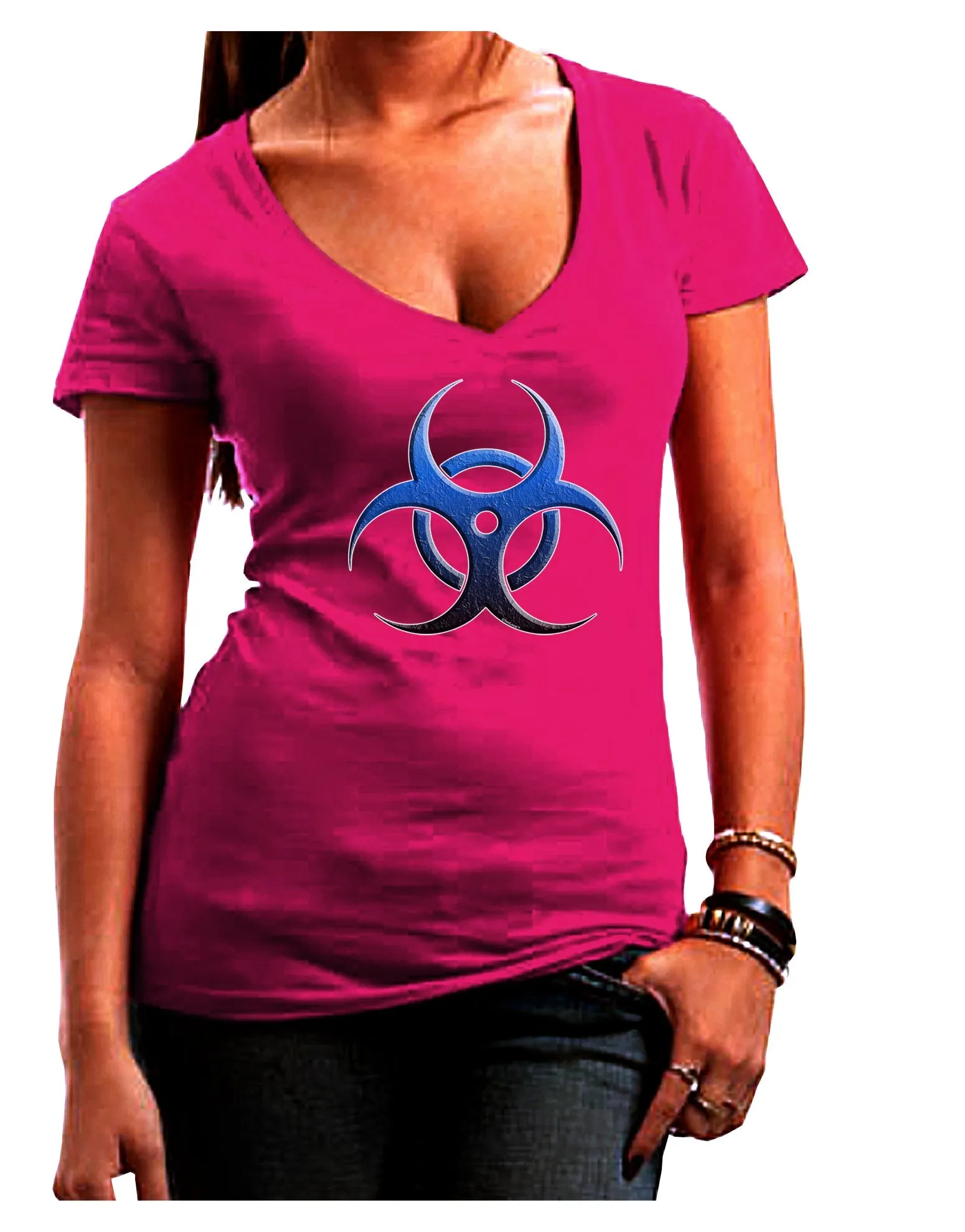 Biohazard Symbol Blue Stone - Apocalypse Juniors V-Neck Dark T-Shirt