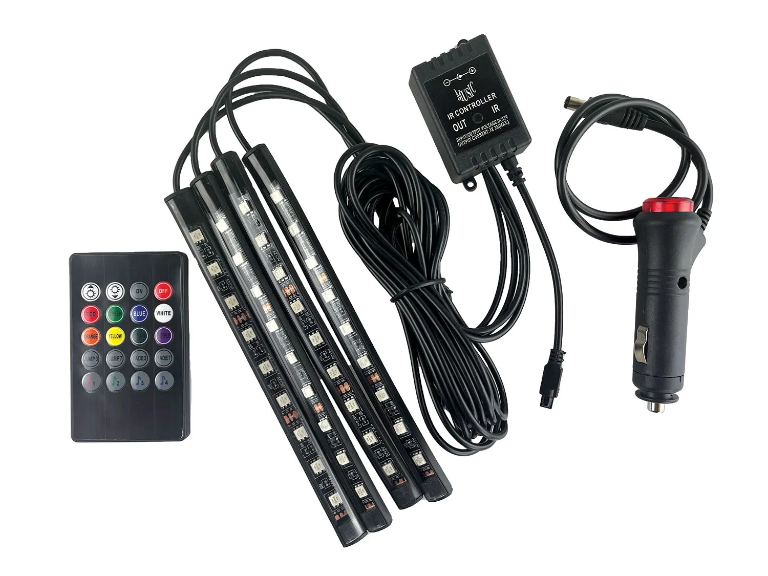 Car Mood Lighting with Remote Control - 6 Pieces Per Retail Ready Display 23307
