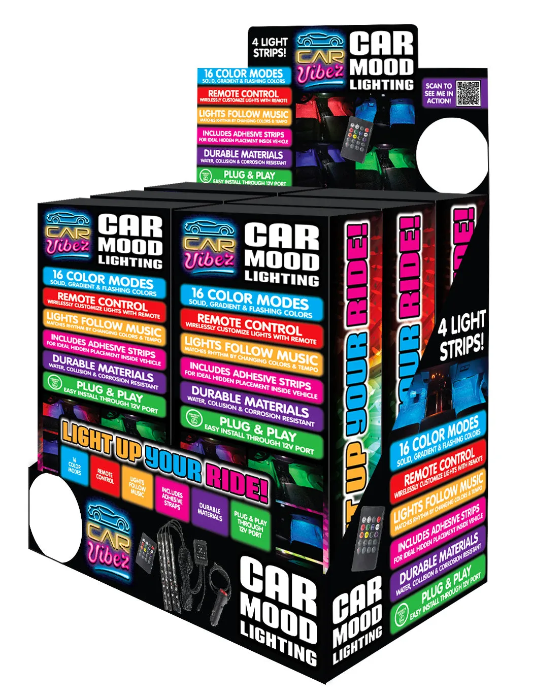 Car Mood Lighting with Remote Control - 6 Pieces Per Retail Ready Display 23307