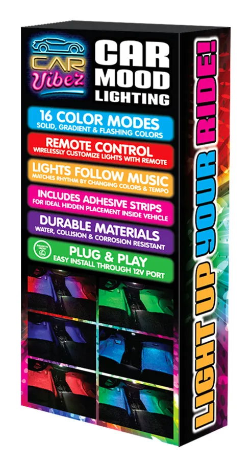 Car Mood Lighting with Remote Control - 6 Pieces Per Retail Ready Display 23307