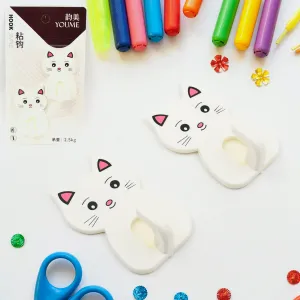 Cute Cat Wall Mounted Hook, Heavy&nbsp;Duty Hook, Sticky Hook Household, For Home, All Type Wall Use Hook, Suitable for Bathroom, Kitchen, Office (2 Pc Set)