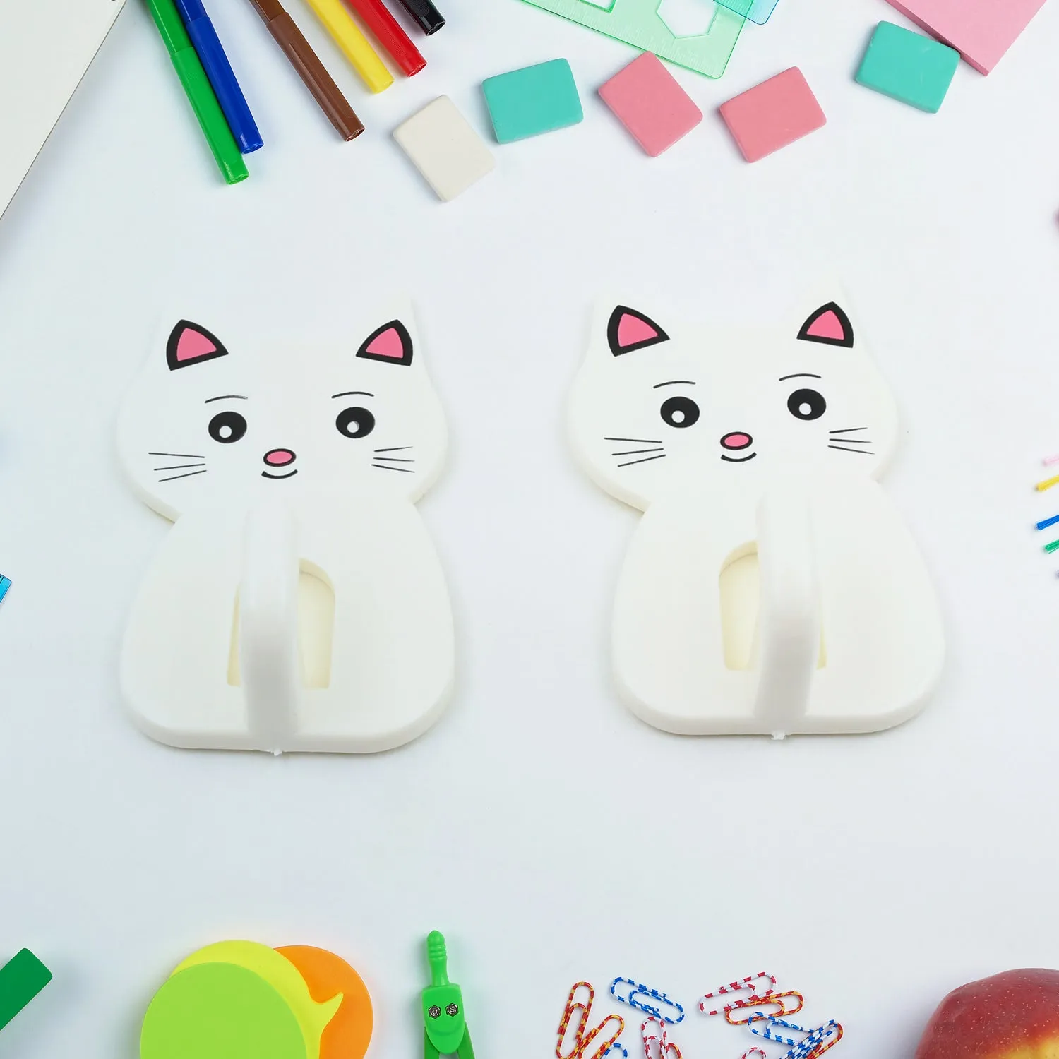 Cute Cat Wall Mounted Hook, Heavy&nbsp;Duty Hook, Sticky Hook Household, For Home, All Type Wall Use Hook, Suitable for Bathroom, Kitchen, Office (2 Pc Set)