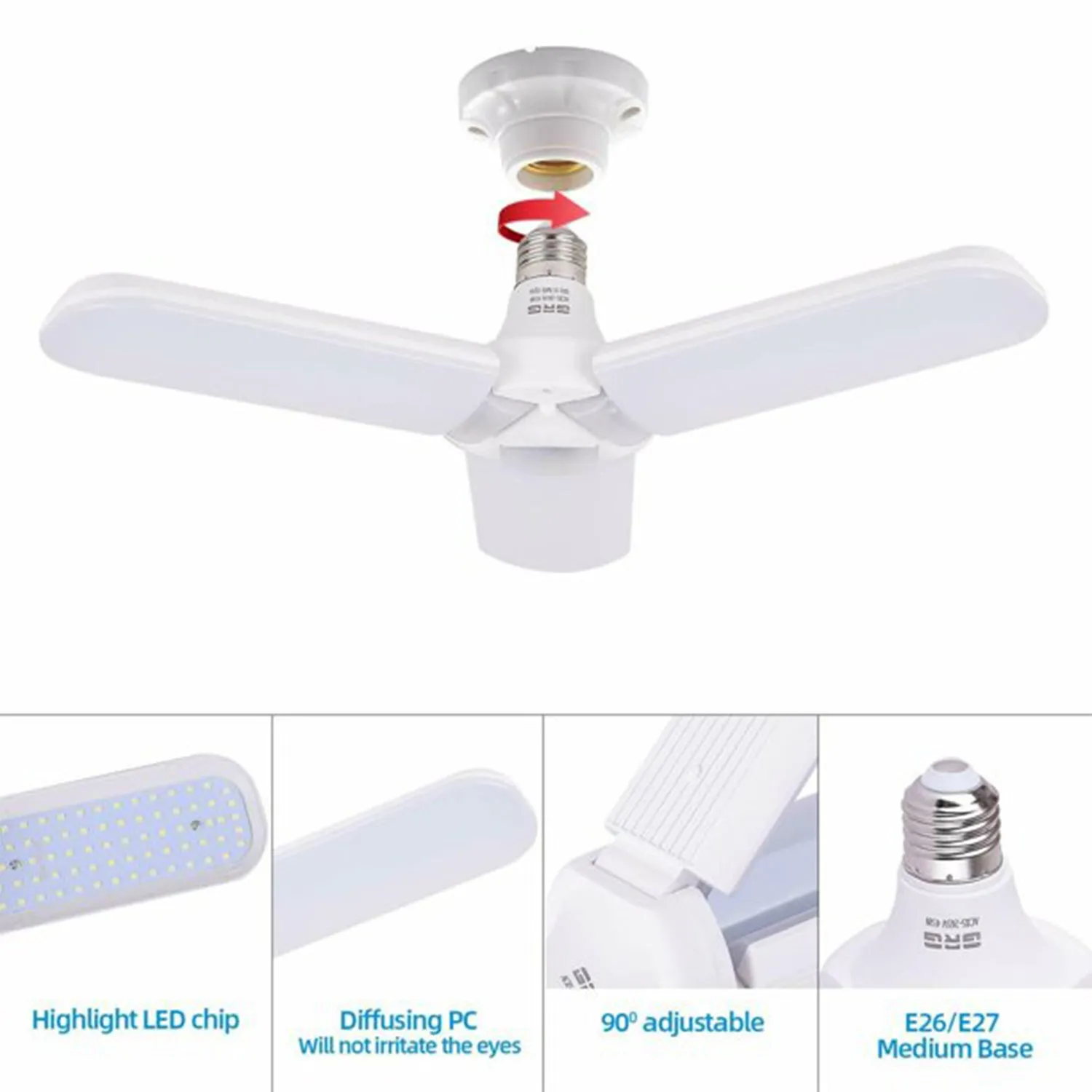 Fan Blade LED Light Bulb, Super Bright Angle Adjustable Home Ceiling