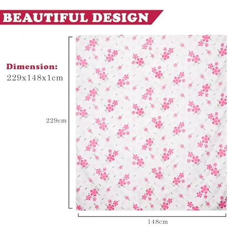 Fun Homes Blanket | Comforter Single Bed | Reversible AC Comforter | Cotton Single Dohar | Lightweight Dohar for Summer | All-Season Bed Blanket | Pink Circle Flower-Design | White