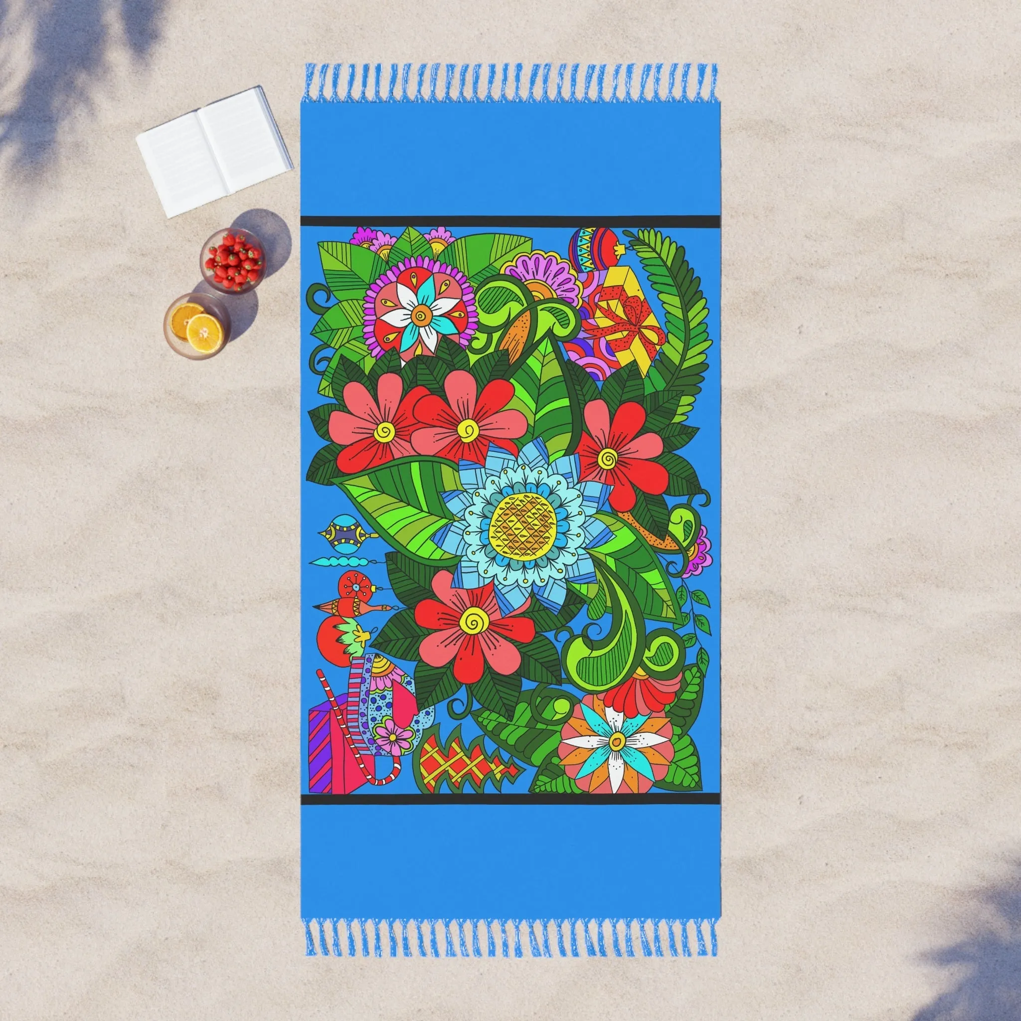Handmade Mandala Boho Beach Cloth - Original Flower Doodle Art