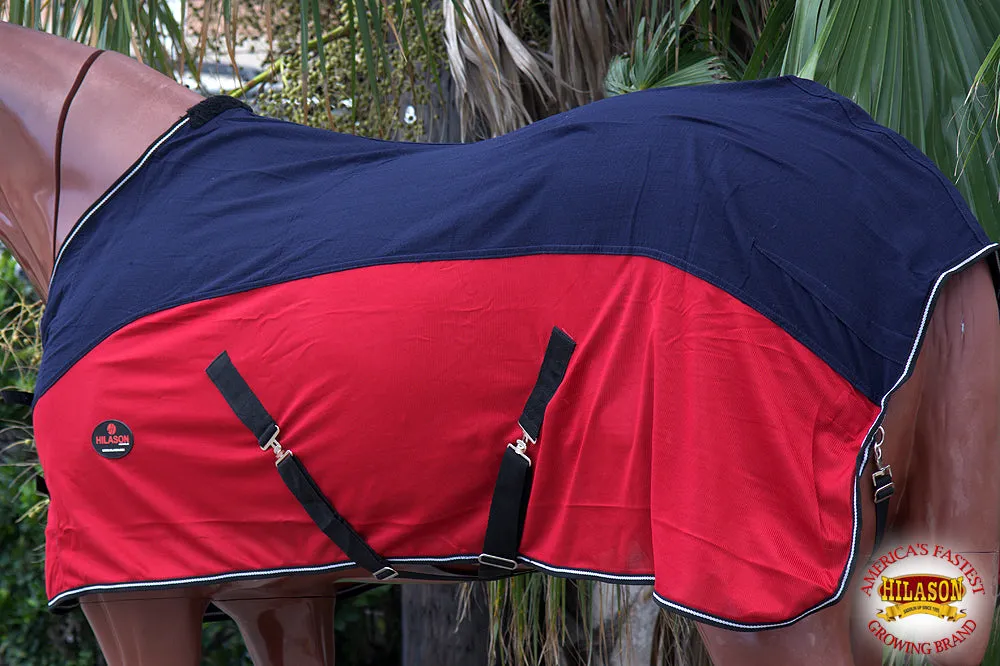 Hilason Western Horse Light Weight Comfort Durable Poly Fly Sheet Navy Blue & Red