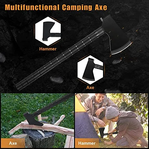 IUNIO Survival Off-Roading Tool Kit, Folding Shovel, Camping Axe, Multitool, Pickaxe, with Carrying Bag, for Outdoor, Car Emergency (Upgrade Black)