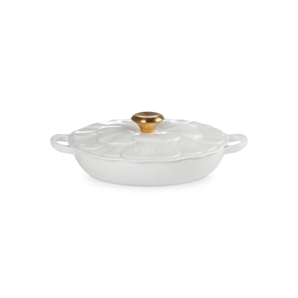 Le Creuset Cast Iron Petal Shallow Casserole White 26cm