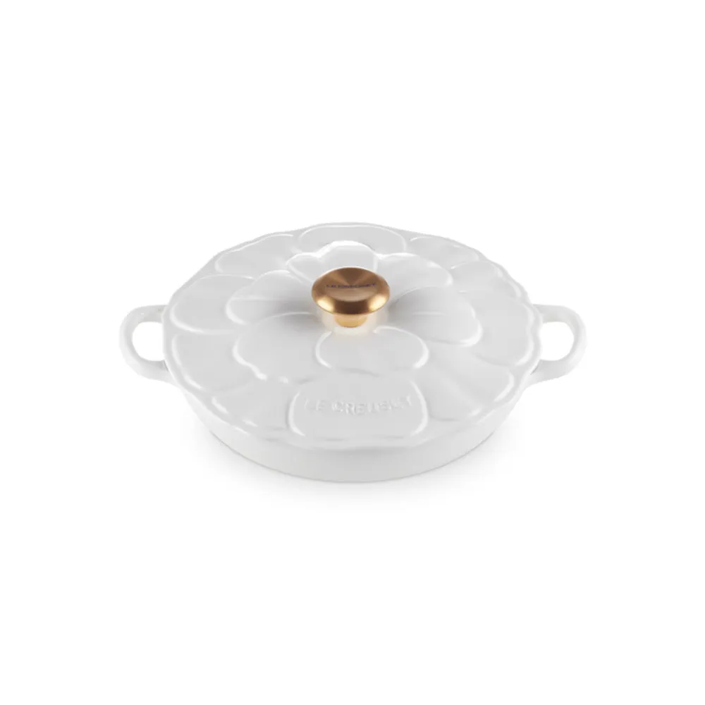 Le Creuset Cast Iron Petal Shallow Casserole White 26cm