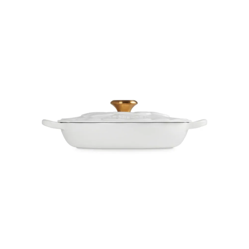 Le Creuset Cast Iron Petal Shallow Casserole White 26cm