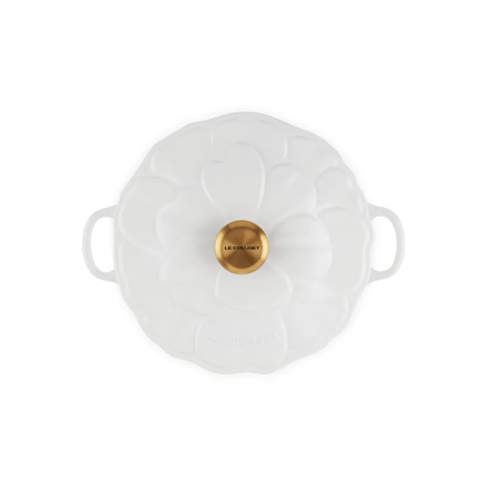 Le Creuset Cast Iron Petal Shallow Casserole White 26cm