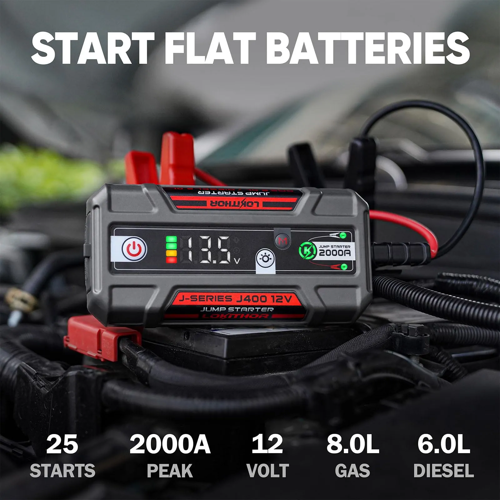 LOKITHOR J400 Jump Starter with ConnectMax Tech, 2000A 12V Battery Jumper Starter Portable, Lithium Jump Box and Jump Pack for Up to 8.0-Liter Gas and 6.0-Liter Diesel Engines, Smart Digital Screen