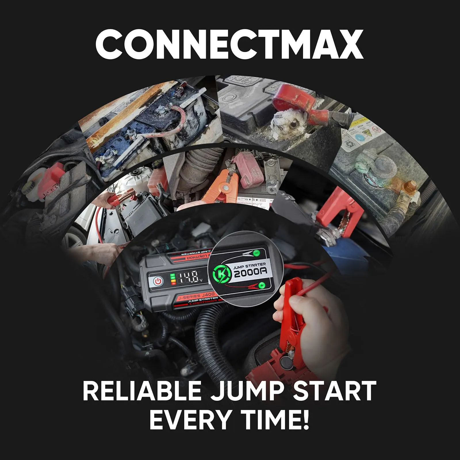 LOKITHOR J400 Jump Starter with ConnectMax Tech, 2000A 12V Battery Jumper Starter Portable, Lithium Jump Box and Jump Pack for Up to 8.0-Liter Gas and 6.0-Liter Diesel Engines, Smart Digital Screen