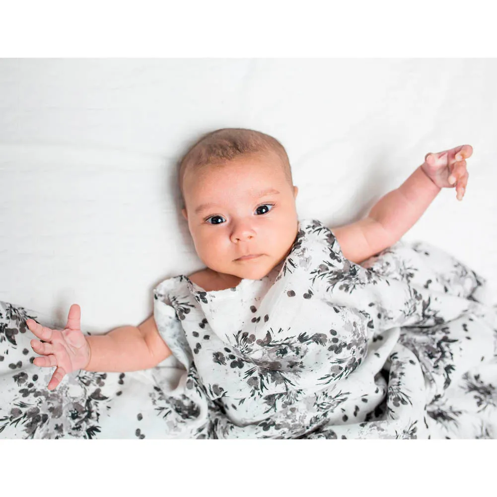 Lulujo Bamboo Muslin Swaddle - Black Floral