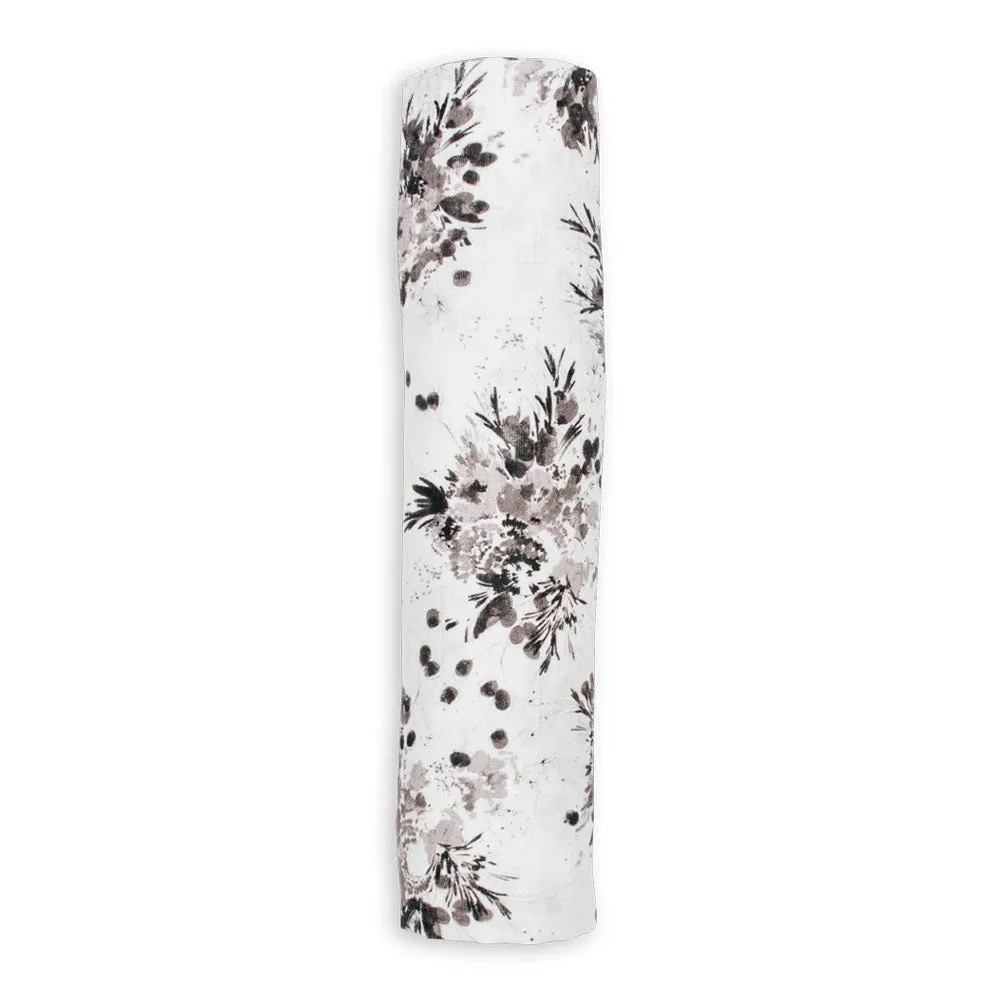 Lulujo Bamboo Muslin Swaddle - Black Floral