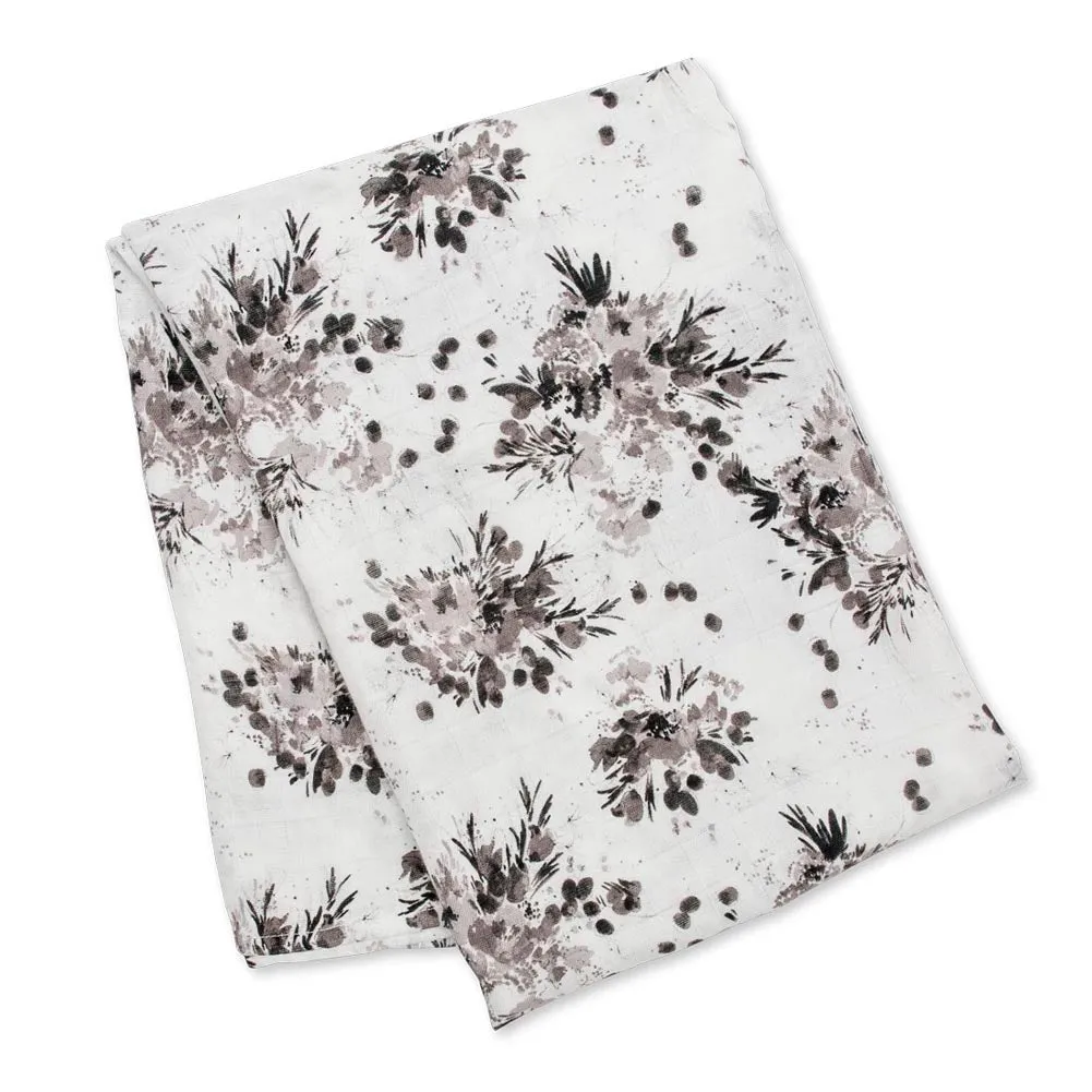 Lulujo Bamboo Muslin Swaddle - Black Floral