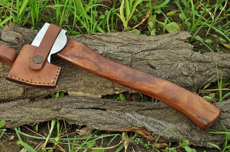 |NB KNIVES| CUSTOM HANDMADE HIGH CARBON STEEL AXE WITH LEATHER SHEATH