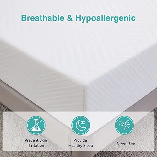 Opoiar 10 Inch Green Tea Memory Foam Mattress/Made in USA, Short King Size for RVs, Campers & Trailers/Mattress-in-a-Box/Medium Firm, White (RV-Short King)