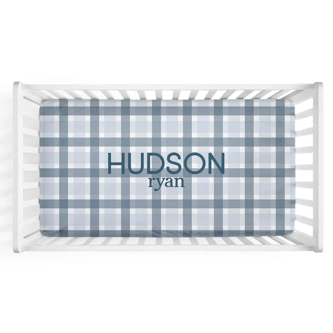 Paxton's Plaid Personalized Crib Sheet