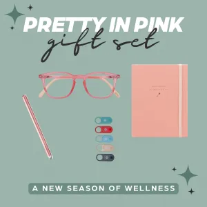 Pretty Pink Gift Set: Password Book,  Camera Covers,  Stylus• Blue Light Glasses