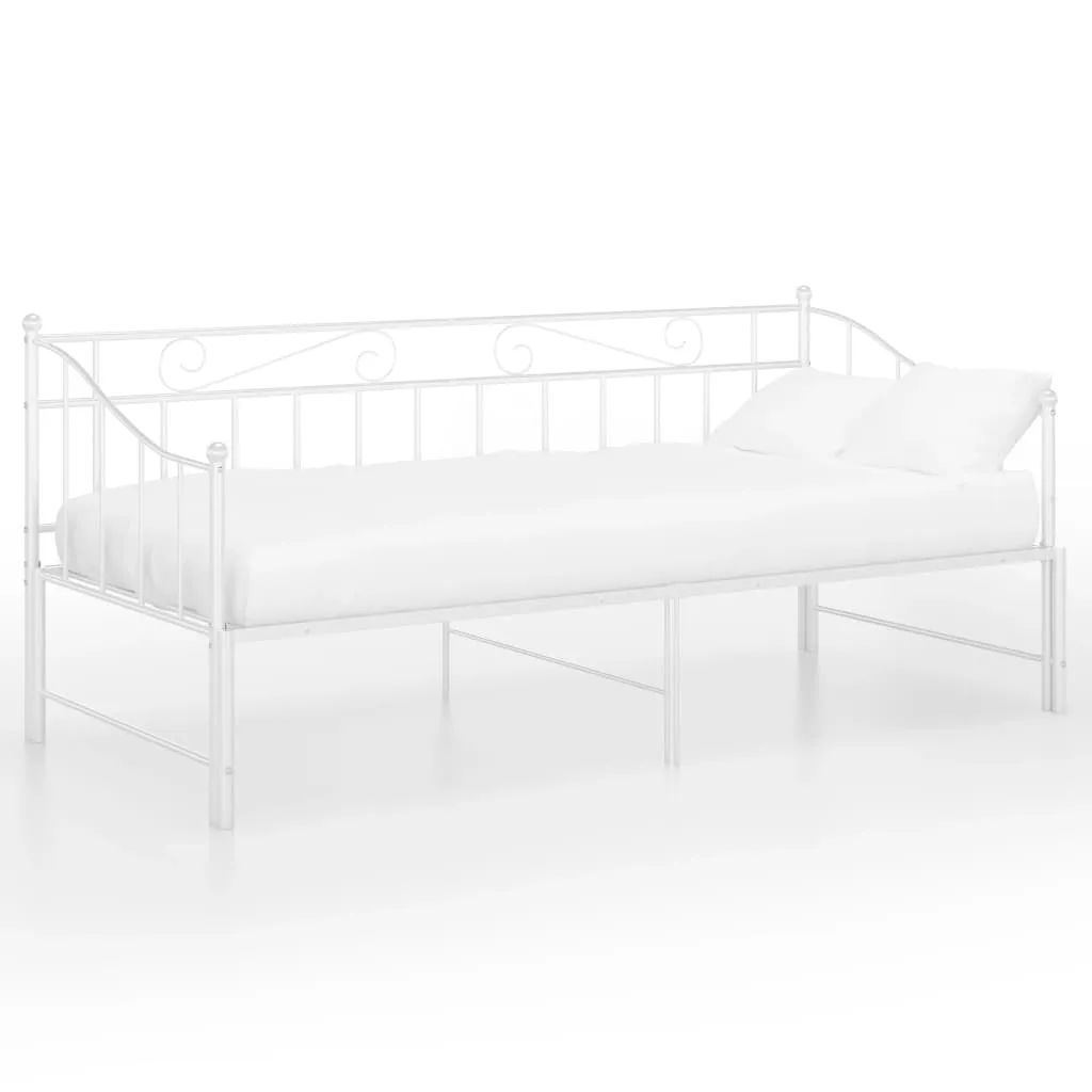 Pull-out Sofa Bed Frame White Metal 90x200 cm